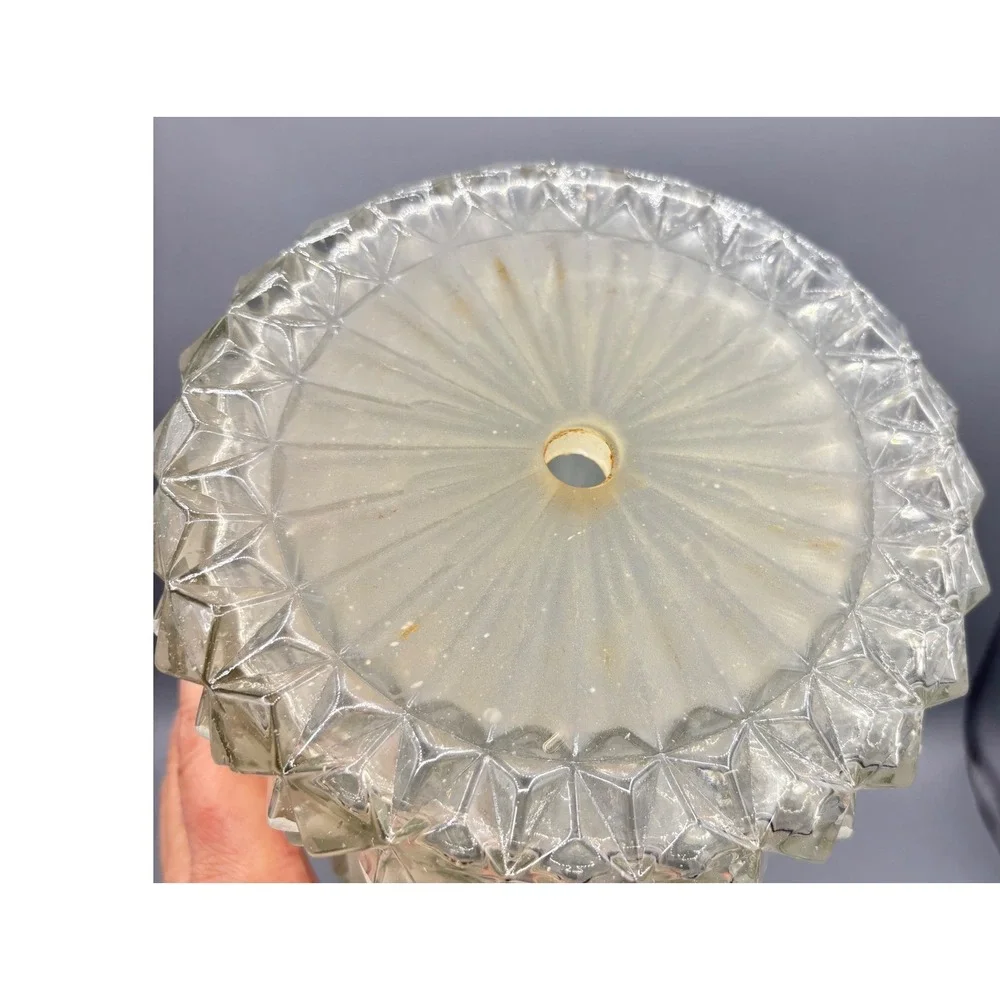 Vtg‎ Frosted Glass Cylinder Lamp Shade Diamond Prism Geometric 13.5 Inch